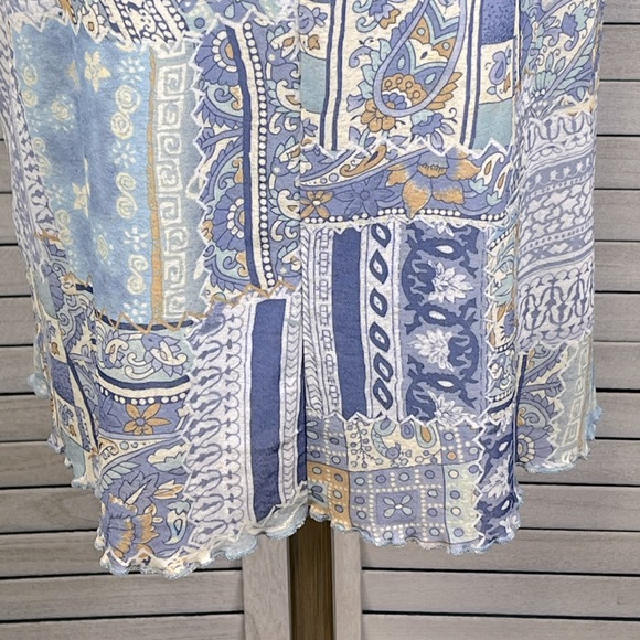 RAG Bodycon Sundress Lettuce Hem 90's/Y2K Blue Patchwork Print-Small - Picture 3 of 4